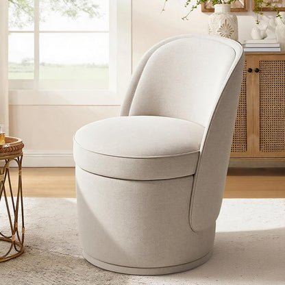 Swivel Accent Chair, 360° Swivel Chair with Hidden Storage, Modern Small Barrel Swivel Armchair for Living Room/Bedroom, Beige