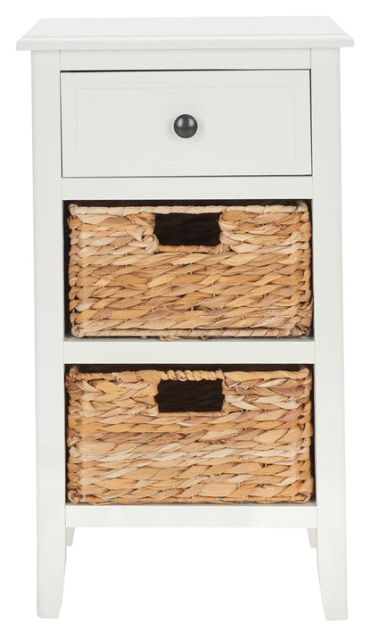 Vintage White Solid Wood Drawer Side Table with Coastal Basket Design