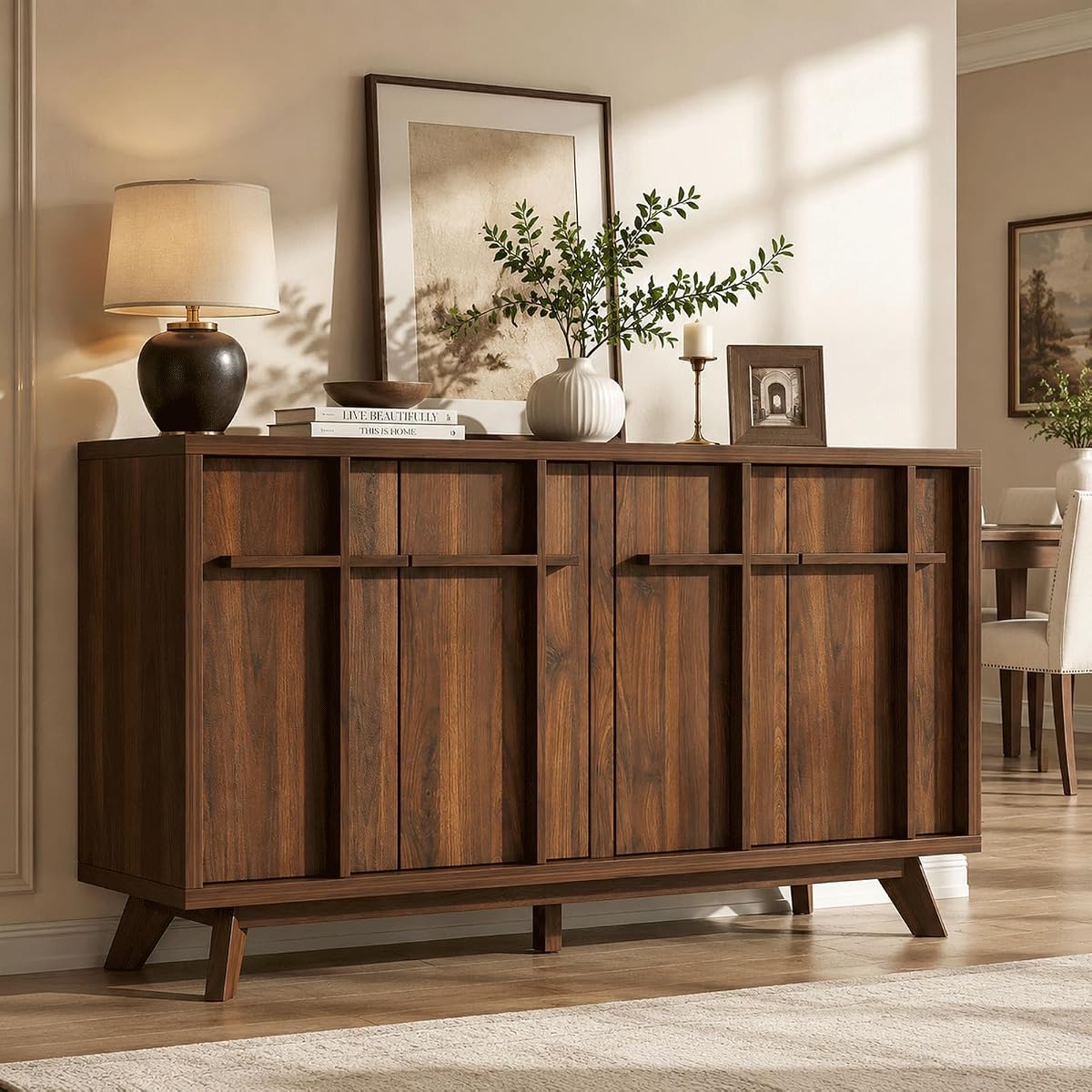 59" Sideboard Buffet Cabinet with Storage, Modern Credenza, Brown