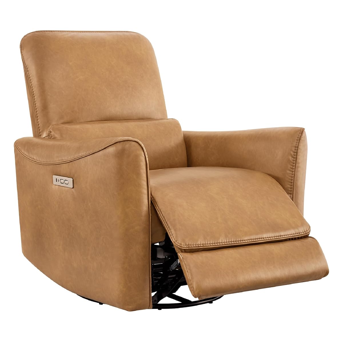 CHITA Oversized Leather Power Swivel Glider Recliner Chair, Cognac Brown