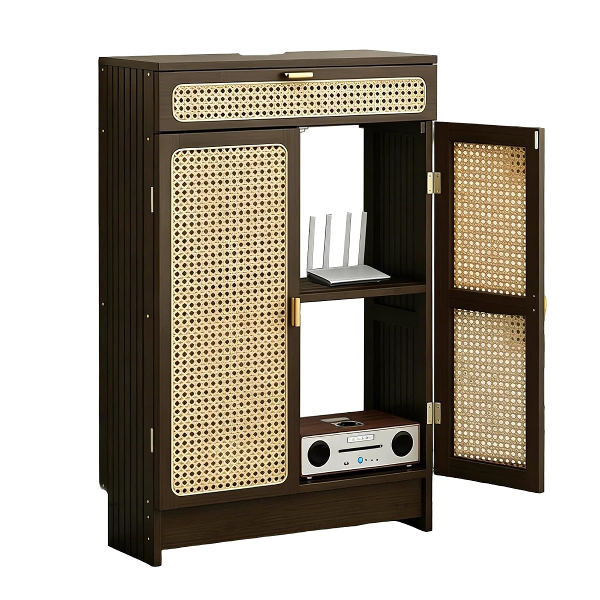 WiFi Router Storage Cabinet with Adjustable Shelves, No Back Panel