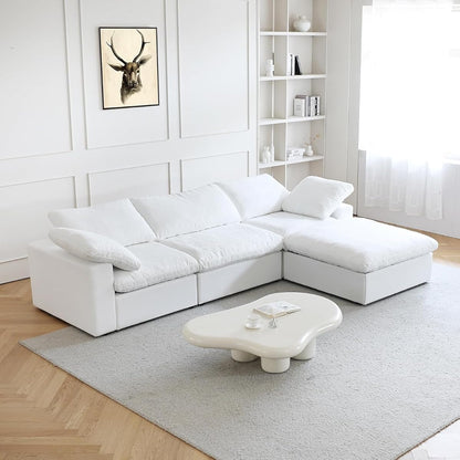 120" L Shape Cloud Modular Couches for Living Room, Modern Convertible Sectional Sofa Couch, Couch Cushion Covers Removable, Sectional Sofas for Party Bedroom Apartment (White)