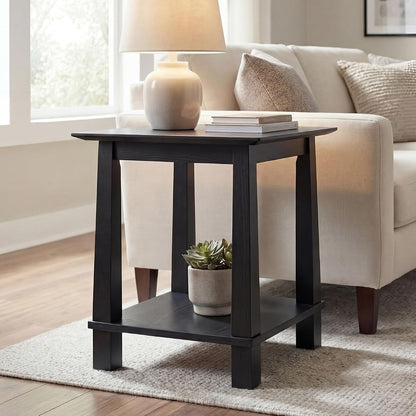 2-Tier End Table, Small Side Table Living Room with Solid Wood Legs, Nightstand with Open Space Square Bedside Table for Bedroom, Black