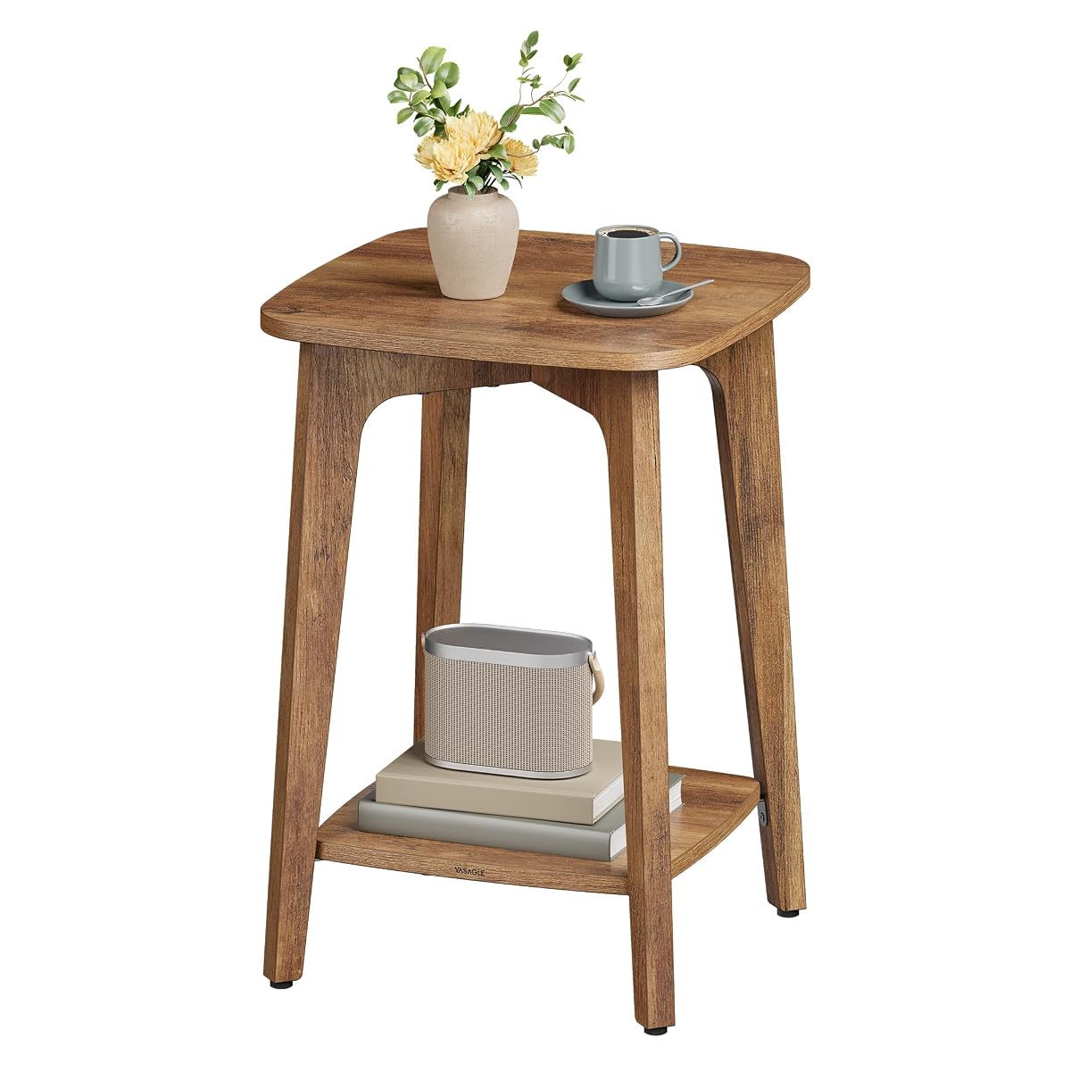 VASAGLE Side Table, 2-Tier Small Square End Table, Nightstand | With Tapered Legs, Curved Transitions, Honey Brown, MAEZO Collection, ULET236K01