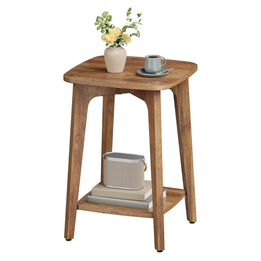 VASAGLE Side Table, 2-Tier Small Square End Table, Nightstand | With Tapered Legs, Curved Transitions, Honey Brown, MAEZO Collection, ULET236K01