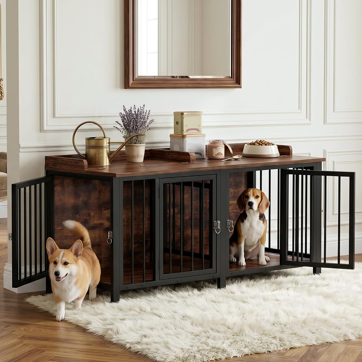 63" Heavy Duty Dog Crate Furniture with 4 Doors