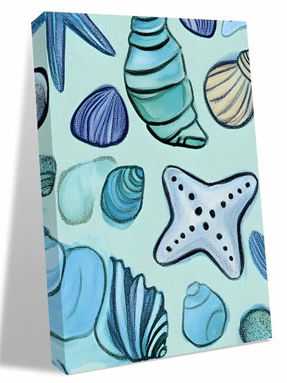 NuYeBiofx Ocean Shell Conch Cartoon Style Canvas Wall Art Prints,40"x28" Framed Picture Artwork Blue Printed Canvas Oil Painting for Living Room Bedroom Office,Ready to Hang