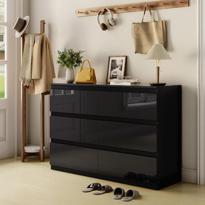 6 Drawer Dresser for Bedroom, 47" Wide Black Wood Chest for Storage