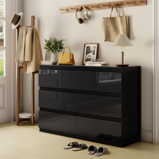 6 Drawer Dresser for Bedroom, 47" Wide Black Wood Chest for Storage