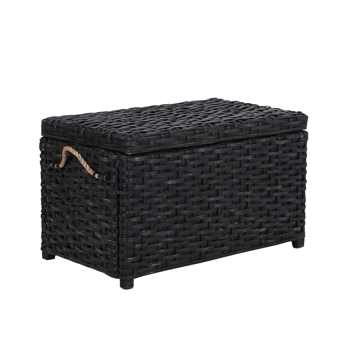 HPM9003D Jacob 31.5" Handwoven Wicker Storage Trunk, Distressed Black, Collapsible for flat storage, for Office, Dorm Room, Entryway, Bedroom, Dining Room