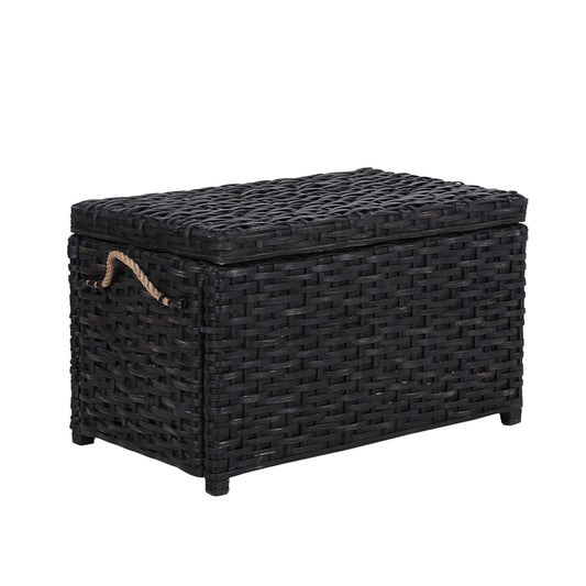 HPM9003D Jacob 31.5" Handwoven Wicker Storage Trunk, Distressed Black, Collapsible for flat storage, for Office, Dorm Room, Entryway, Bedroom, Dining Room