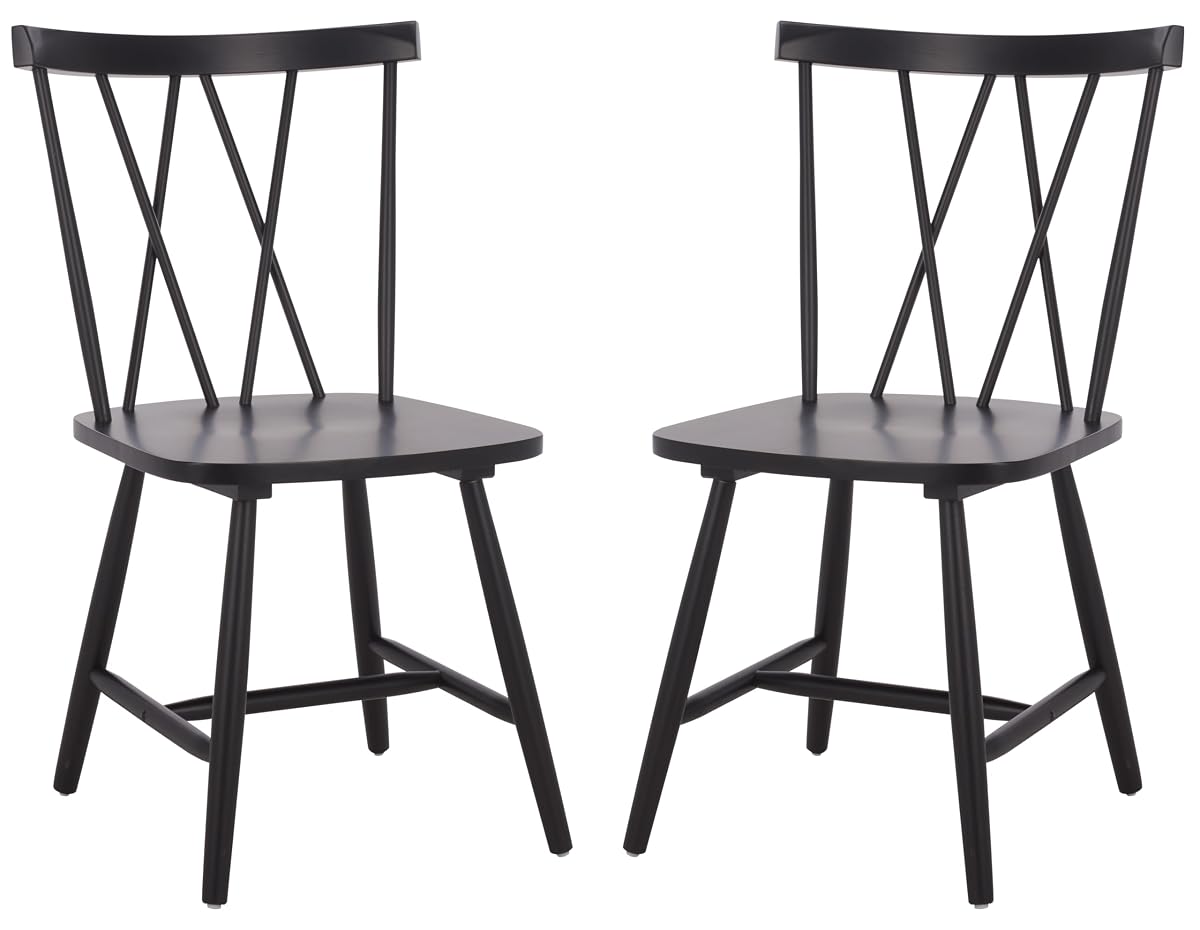 SAFAVIEH Furniture - Tayten Dining Chair Set of 2 - Matte Black Solid Wood - Windsor Style Spindle Back Chair - Ideal for Dining Room, Kitchen, 17.7" Seat Height (DCH8502C-SET2)