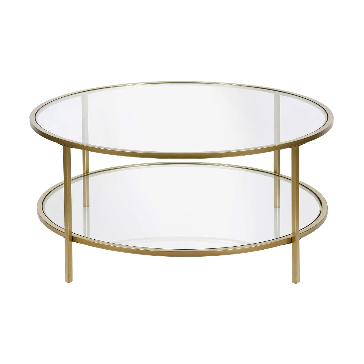 36" Wide Round Coffee Table with Glass Top in Brass, Round Coffee Table for living room, studio apartment essentials