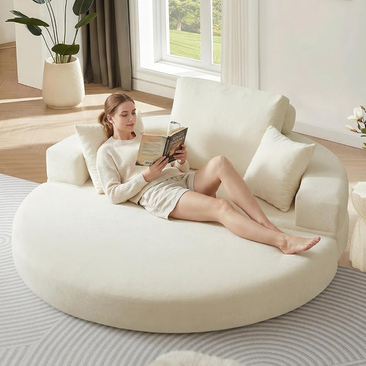 79" Foldable 2-in-1 Oversized Round Chaise Lounge