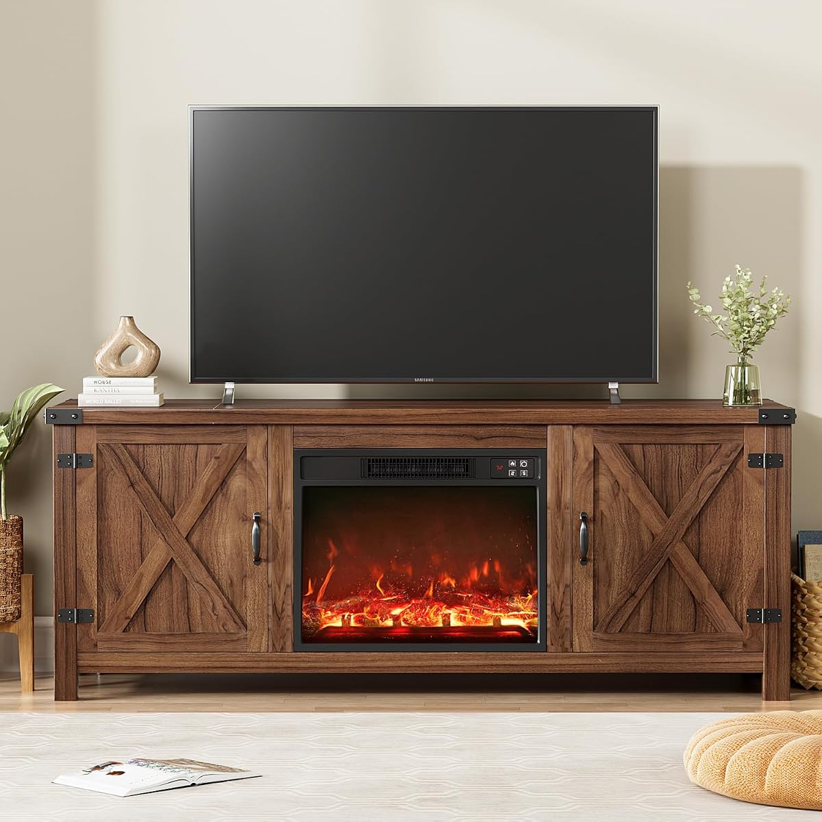 58 Inch Fireplace TV Stand for TVs up to 65 Inch, Brown