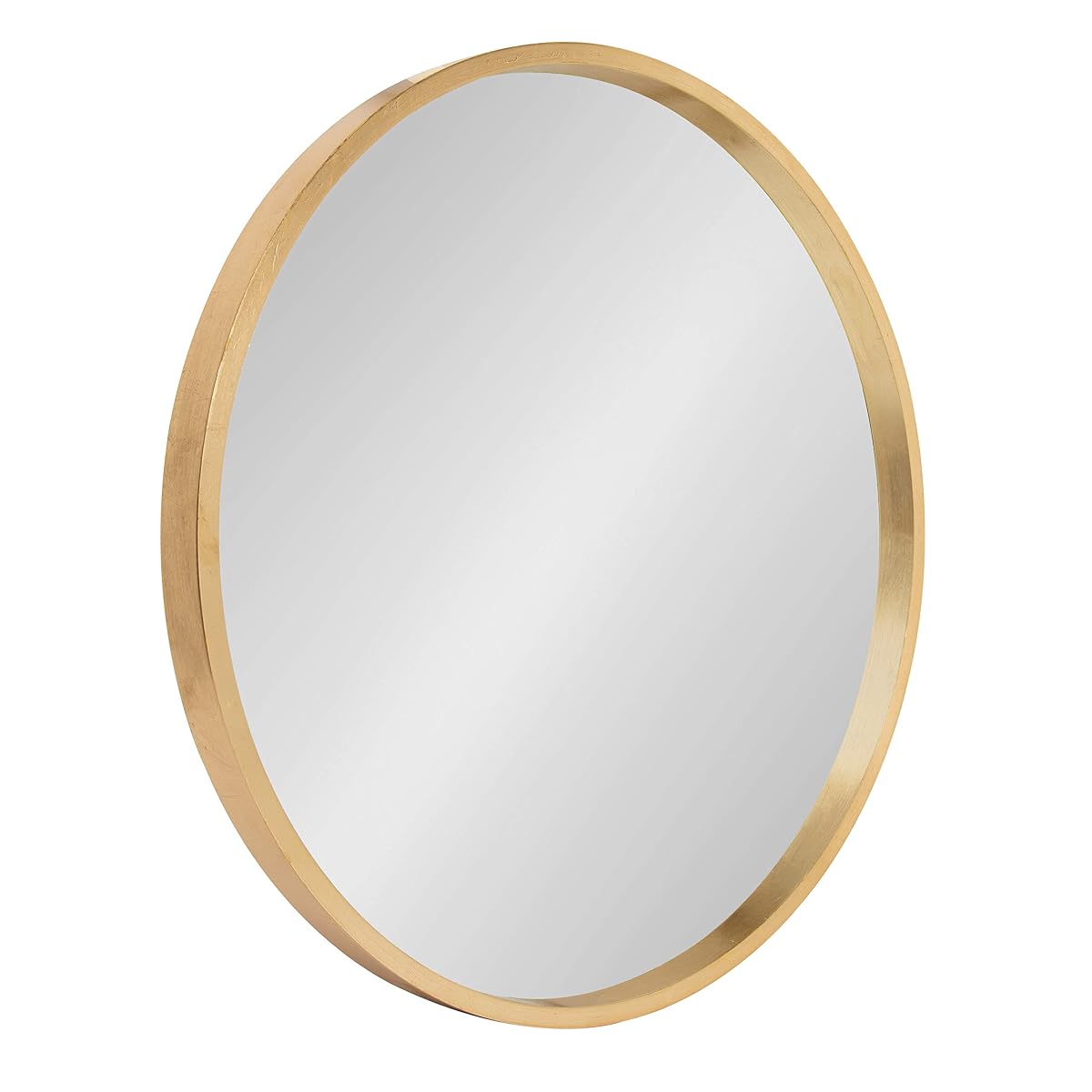 Travis Round Wood Wall Mirror, 21.6" Diameter, Gold, Modern Glam Wall Décor Accent