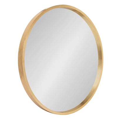 Travis Round Wood Wall Mirror, 21.6" Diameter, Gold, Modern Glam Wall Décor Accent