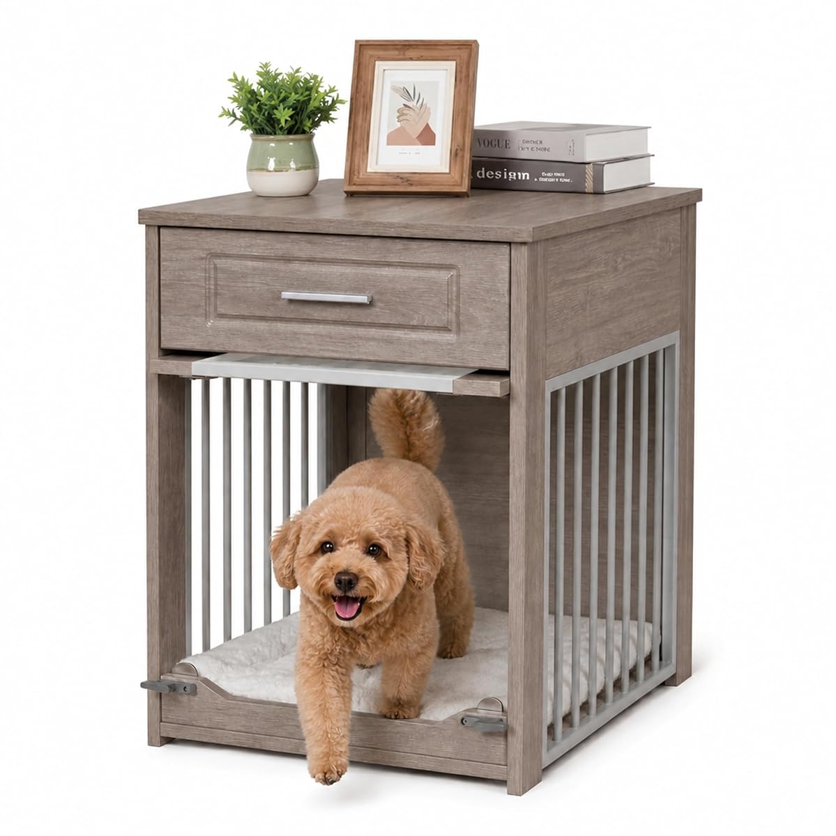 Dog Crate Furniture End Table with Flip-Up Door for Small Dogs