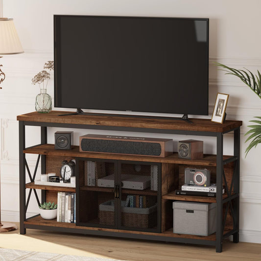 Tall TV Stand for TVs up to 65 Inch, Industrial Wood Entertainment Center with Storage Cabinet, Farmhouse TV Media Console for Living Room and Bedroom (32 Inch High, Rustic Oak)