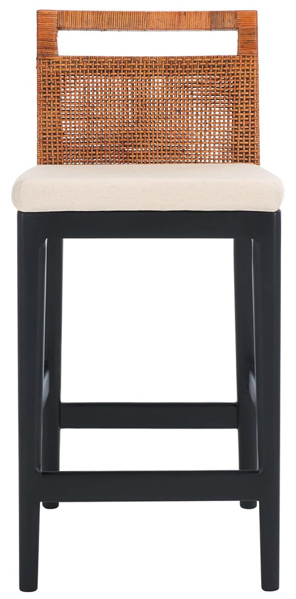 SAFAVIEH Furniture - Darin Counter Stool - Brown & White - Solid Wood - Coastal Upholstered Design - Ideal for Kitchen, Bar Area, Dining Room - Fully Assembled (BST4001D)