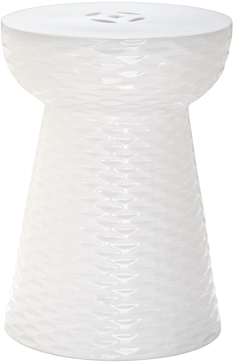 SAFAVIEH Furniture - Daphne Decorative Garden Stool - White - Ceramic - Artisan Hand-Painted Design - Ideal for Living Room, Patio, Garden - Fully Assembled (ACS4523A)