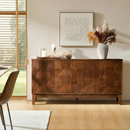 Mid Century Sideboard Buffet Cabinet with Solid Wood Legs