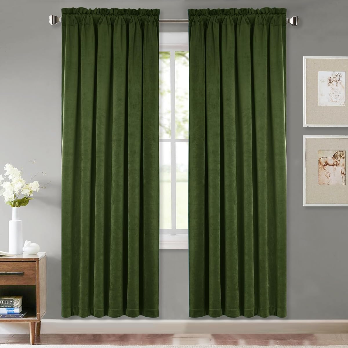 Moss Green Christmas Velvet Curtains 72 inches Long 2 Panels Set, Solid Thick Room Darkening Window Drapes Privacy Protect Thermal Insulated for Living/Dining Room, W52 x L72