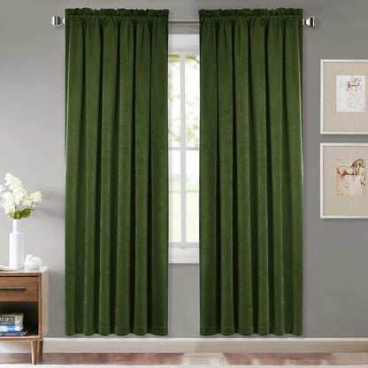 Moss Green Christmas Velvet Curtains 72 inches Long 2 Panels Set, Solid Thick Room Darkening Window Drapes Privacy Protect Thermal Insulated for Living/Dining Room, W52 x L72