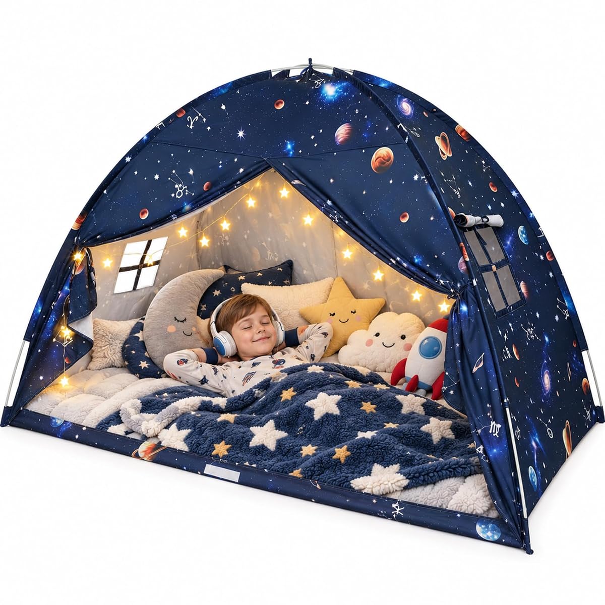 Twin Bed Toddler Canopy Tent for Kids, Space Galaxy Kids Indoor Sleep Tents