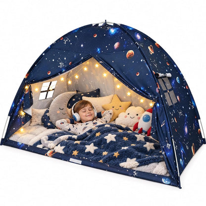 Twin Bed Toddler Canopy Tent for Kids, Space Galaxy Kids Indoor Sleep Tents