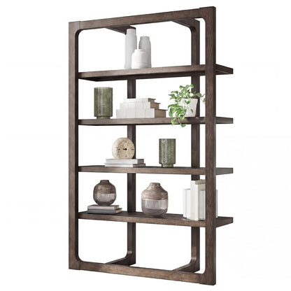 Signature Design by Ashley Breckington 76" Bookcase, 48-Inch Open Etagere Bookshelf, Hardwood Solids, Oak Veneer, and MDF Substrates, Display Shelving for Living Room and Home Office, Dark Brown