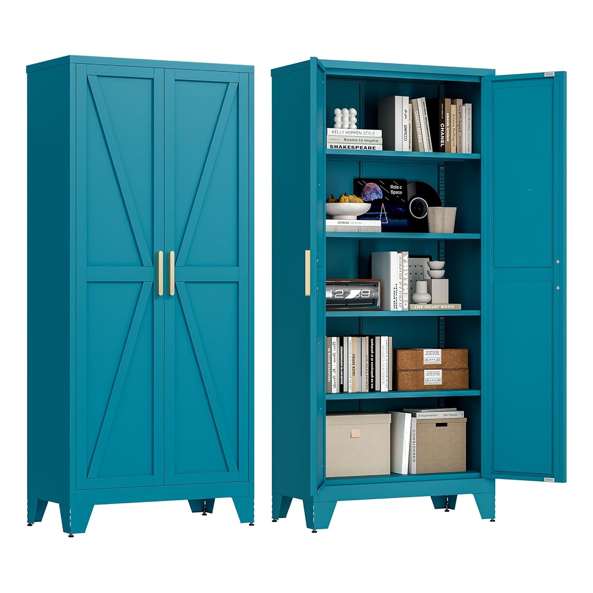 71'' Farmhouse Metal Storage Cabinet with Barn Doors