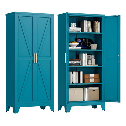 71'' Farmhouse Metal Storage Cabinet with Barn Doors