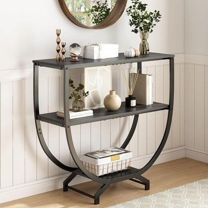 3 Tier Console Tables, 30" Height Entryway Table, Sofa Table Behind Couch Table, Industrial Entryway Furniture Entry Way Table with Storage for Living Room, Hallway, Entrance, Rustic Black