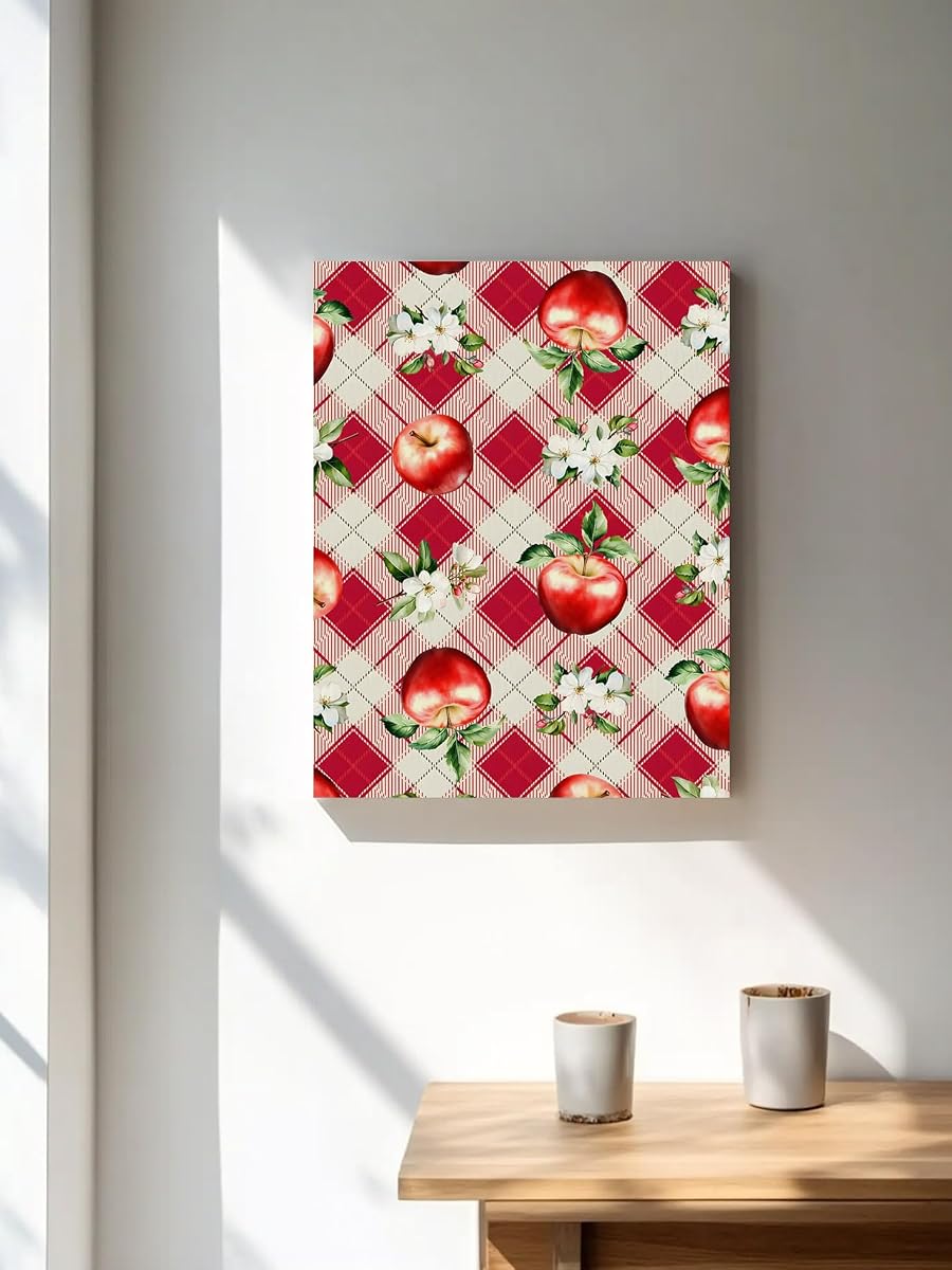 NuYeBiofx Farmhouse Red Apples White Floral Canvas Wall Art Prints,48"x32" Framed Picture Artwork Diamond Buffalo Plaid Printed Canvas Oil Painting for Living Room Bedroom Office,Ready to Hang