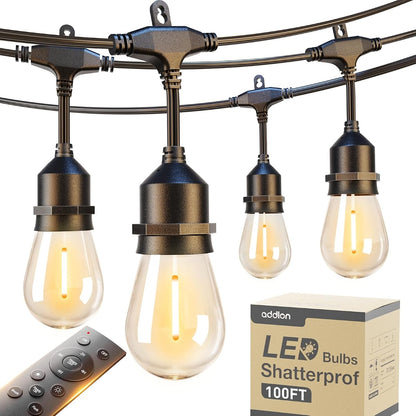 100FT Outdoor String Lights with Remote Dimmable Patio Lights Waterproof