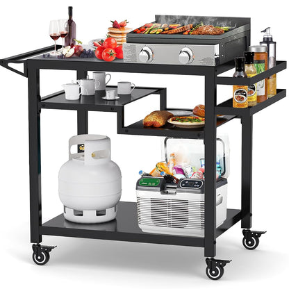 20"x 32" Three-Shelf Movable Outdoor Dining Cart Table, Multifunctional Food Prep Stand, Outdoor Grill Table with Wheels