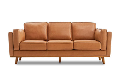 Valencia Artisan Full Leather Sofa 88” - Pure Full Italian Nappa Leather Couch, Solid Wood Accent, Ultimate Comfort, Cognac Tan