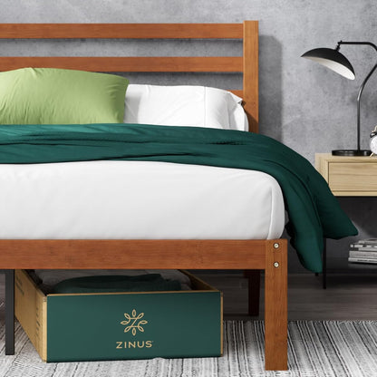 Bamboo Platform Bed with Headboard for Easy Assembly