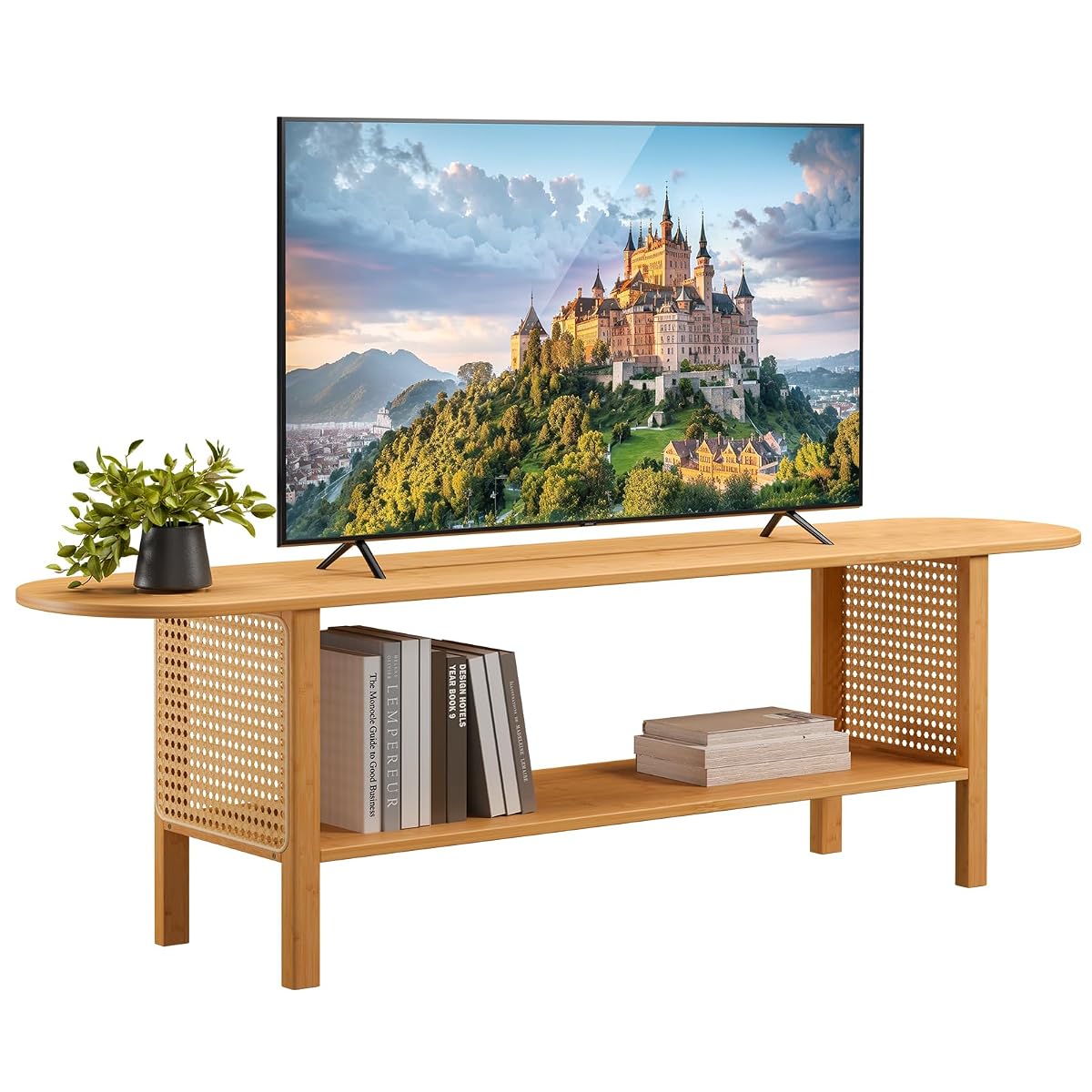 Bamboo TV Stand with Storage for TVs up to 65"
