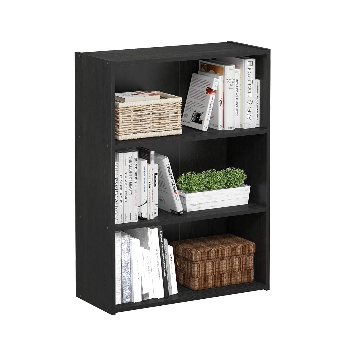 PASIR Book Shelf, 3-Tier Bookshelf, Storage Shelves Bookcase, 9.7 x 23.7 x 31.5, for Living Room, Bedroom, Home Office, Americano