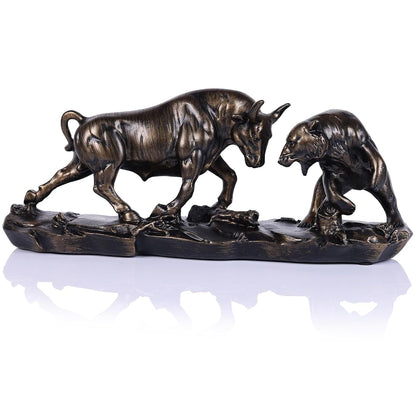 Wall Street Bull Statue, Bull Market and Bear Market Statue, Stock Market Sculpture, for Office, Desktop, Bookshelf, Living Room, Study, Home Decor, Financial Advisor Gift (Brown)