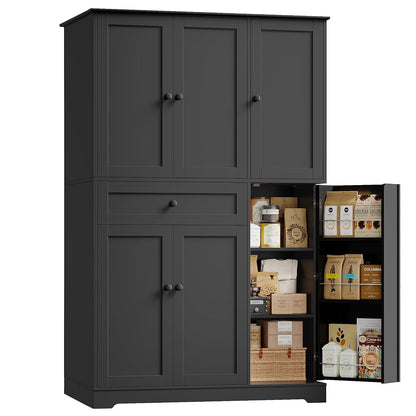 68" Tall Kitchen Pantry Storage Cabinet with Doors & Shelves, Black