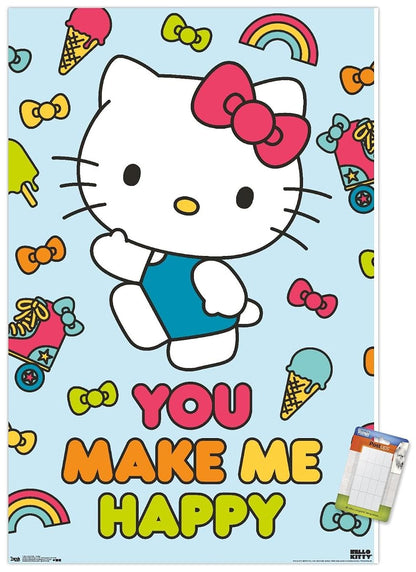 Hello Kitty - Happy Wall Poster, 22.375" x 34", Premium Poster & Mount Bundle