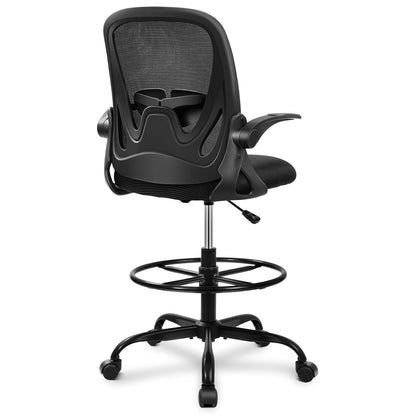 Drafting Chair Tall Office Chair with Flip-up Armrests Executive Ergonomic Computer Standing Desk Chair with Lumbar Support and Adjustable Footrest Ring (Black)