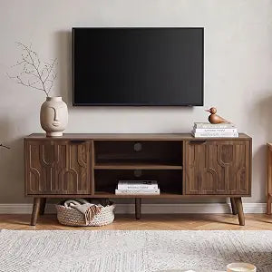 47" Mid Century Modern TV Stand, Fluted Walnut Media Console for 45" TVs, view 2