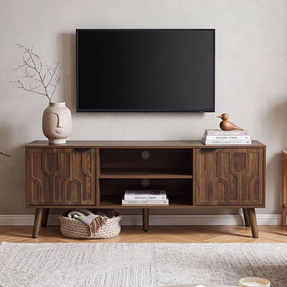 47" Mid Century Modern TV Stand, Fluted Walnut Media Console for 45" TVs