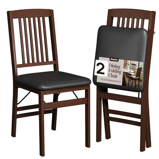 Folding Wood Dining Chairs, Padded, No Assembly, 2 Pack