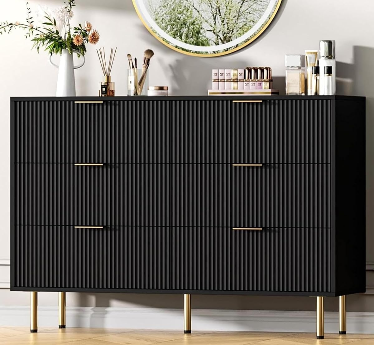 GAOMON 6 Drawer Dresser for Bedroom, 47" Fluted Dresser Chest of Drawers