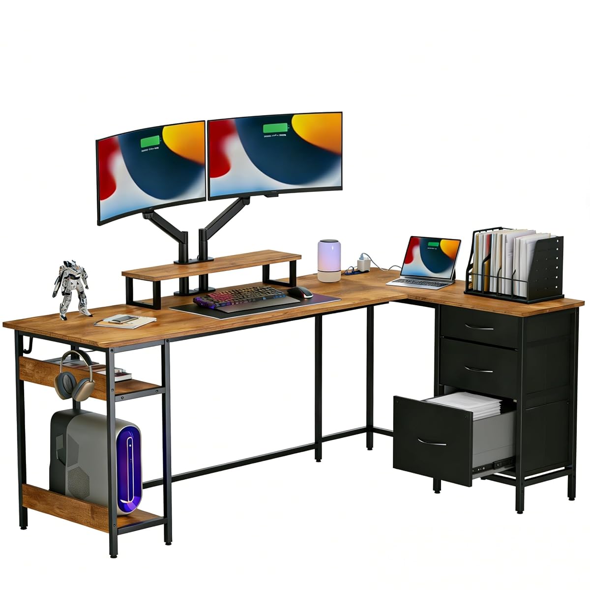 Computer Desk, Home Office, 66 Inch with Drawers, Rustic Brown